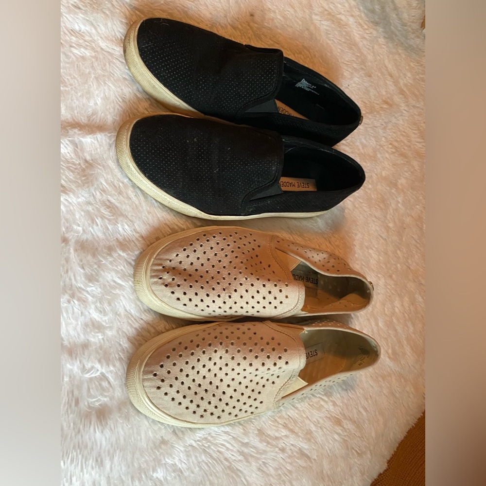 Steve Madden slip ons 8.5 black 7.5 tan❤️❤️